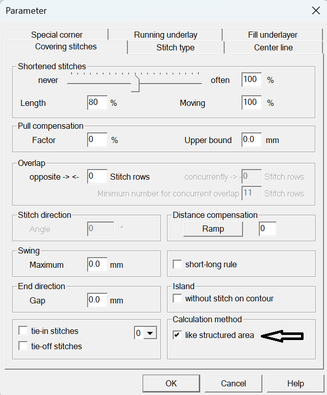 Covering Stitches Calculation Method Like Structured Area